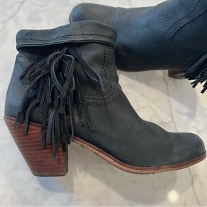 Sam Edelman louie fringe western ankle booties, black size 9